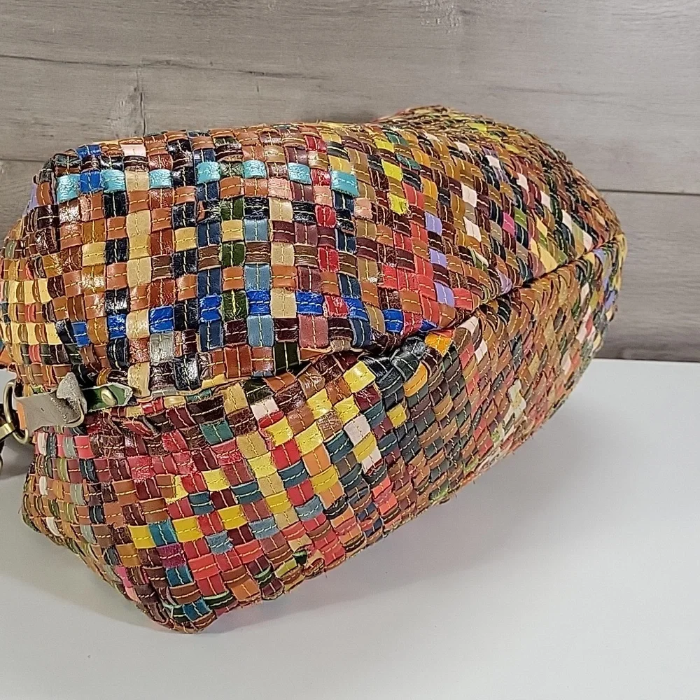 Graffiti Bohemian Multicolor Woven Leather Slouchy Shoulder Bag